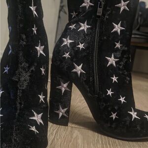 Star-Embellished Black Velvet Ankle Boots